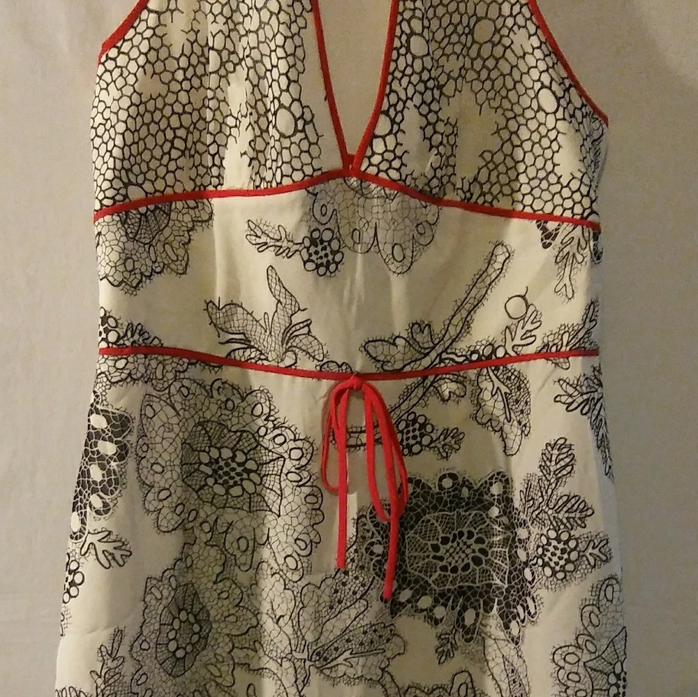 Kay Unger Black and White Midi Dress with Red Accents